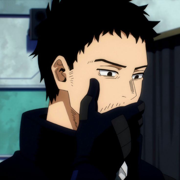 this is a digital illustration of a young anime character with black hair and dark eyes. he looks serious and thoughtful, with his hand covering his lower face, as if he's deep in contemplation. he wears a dark jacket and black gloves, which adds to his mysterious and serious aura. the background suggests a futuristic or technologically advanced setting.