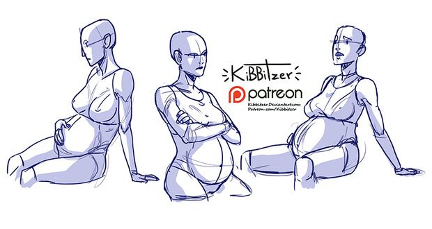 a sketch of three pregnant women in different poses. the women are drawn in a simple, gestural style with emphasis on the curves of their bodies.  the sketch is a study of the female form and the changes that occur during pregnancy.  the sketch appears to be a study for a larger piece of art.