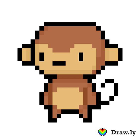 a pixel art image of a monkey with brown fur and a lighter brown face. the monkey is facing forward and has a neutral expression. the image is set against a white background.