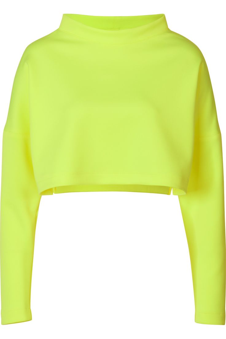 a cropped, longsleeved top in a vibrant yellow color with a high neckline is isolated on a white background.