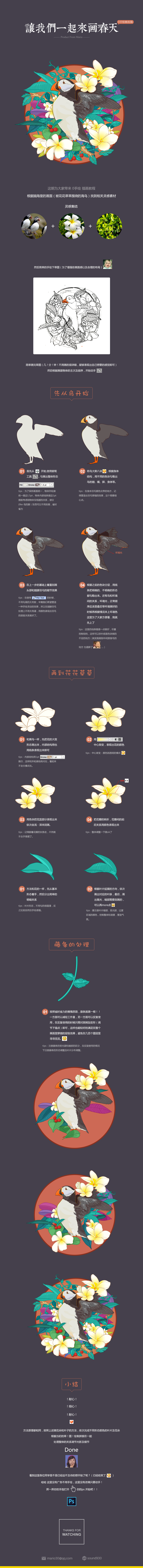 this infographic provides a stepbystep guide on how to draw a bird, potentially a specific type like a dove or pigeon. it features illustrations of each stage, from basic shapes to adding details like feathers and shading. the background incorporates floral elements, possibly plumeria or frangipani, for a visually appealing and naturethemed aesthetic.