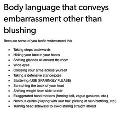 a list of body language that conveys embarrassment. the text is black on a white background.