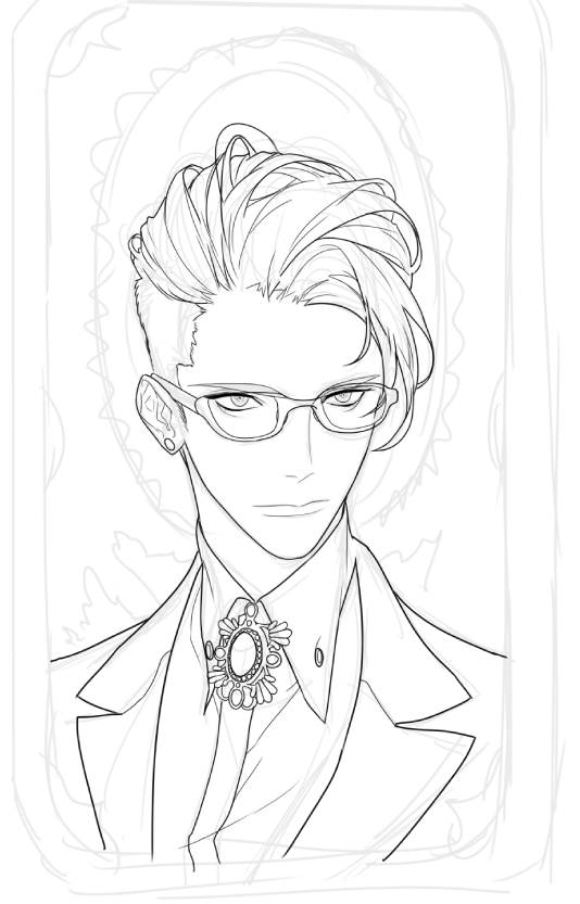 a line drawing of a man with a suit and glasses. the man is wearing a suit with a bowtie and glasses. he has his hair styled in a modern style with a side part. he has a sharp jawline and piercing eyes. the drawing is done in black and white, creating a simple and elegant look. the lines are clean and welldefined, making the drawing look professional and polished. the drawing is done in a realistic style, highlighting the details of the man's features.