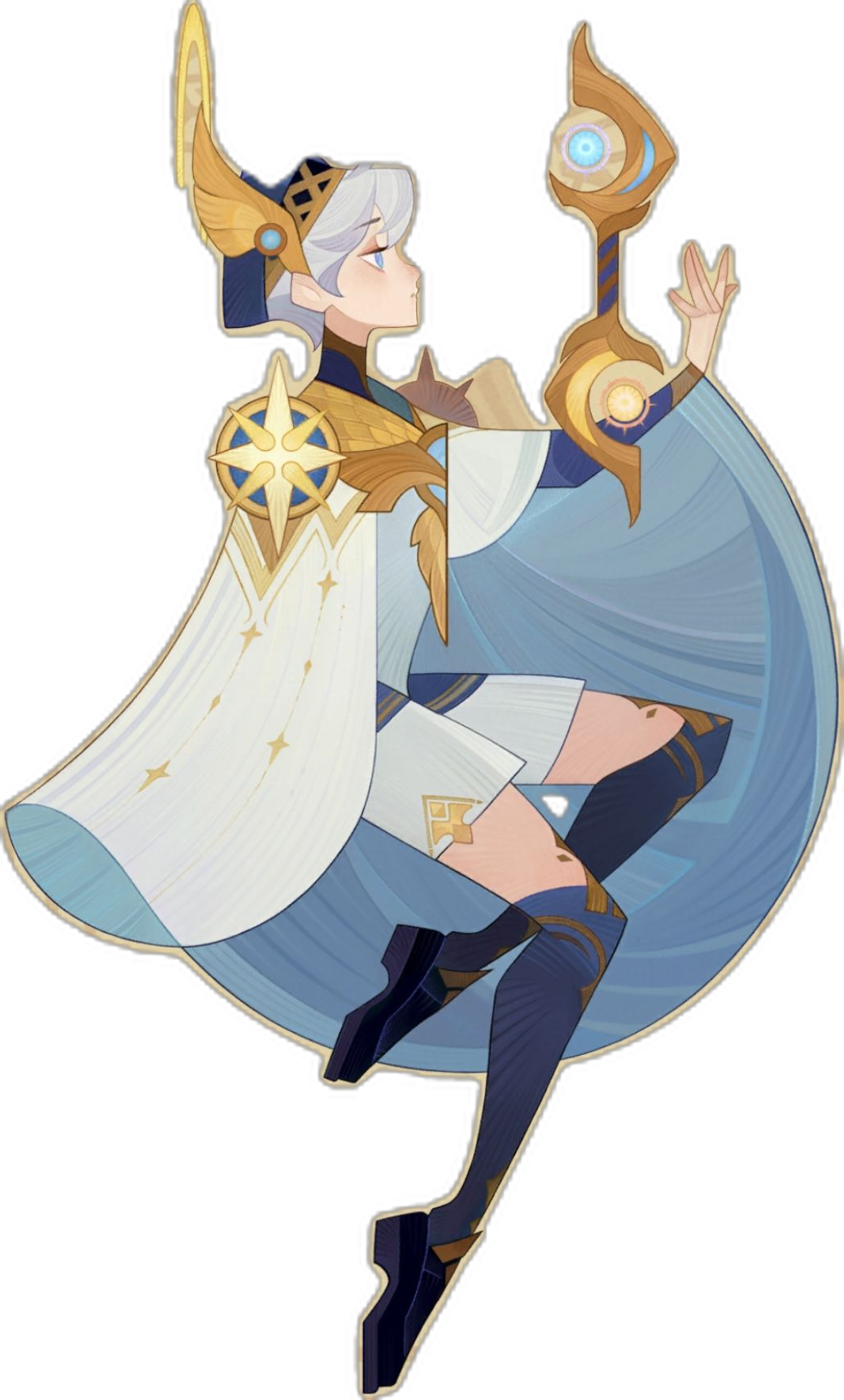 this is a digital illustration of paimon from the video game genshin impact. she is depicted in her signature outfit, floating against a black background. the style of the illustration is animeinspired, with large eyes and exaggerated features. the colors are bright and cheerful.  she holds her signature floating crown in her left hand.