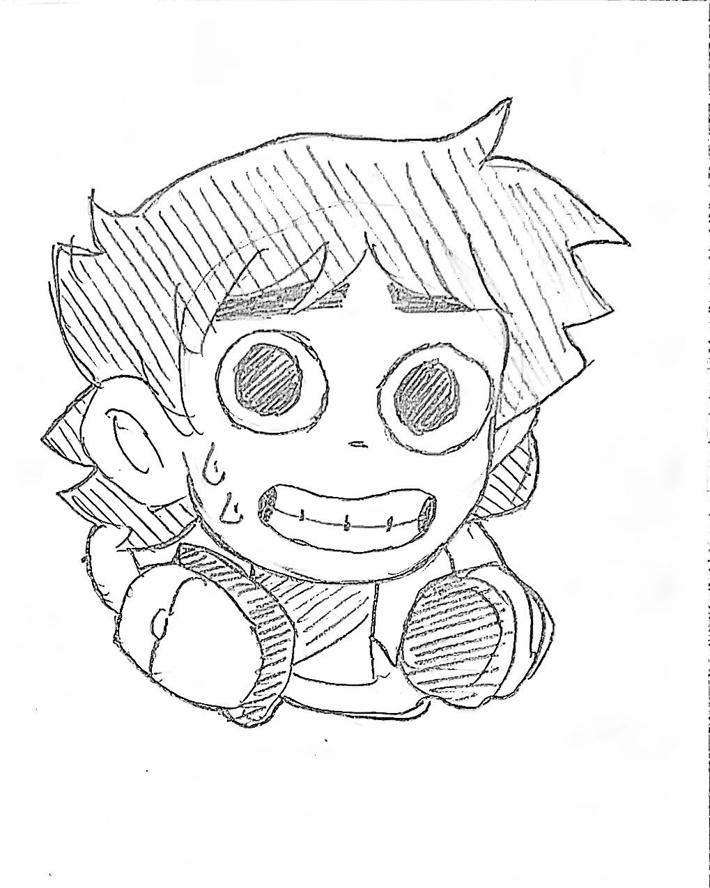 a black and white drawing of steven universe, looking anxious and stressed. he has wide eyes, clenched teeth, and is sweating.
