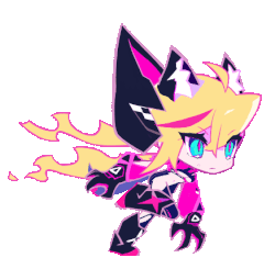 this is a cartoon image of an anime character, a female with pink, black, and white attire and blue eyes, with her tail trailing behind her as she runs at high speed. she has an anime style look and is rendered in a digital cartoon style. the image is in motion as suggested by the blurred lines of her hair and tail.
