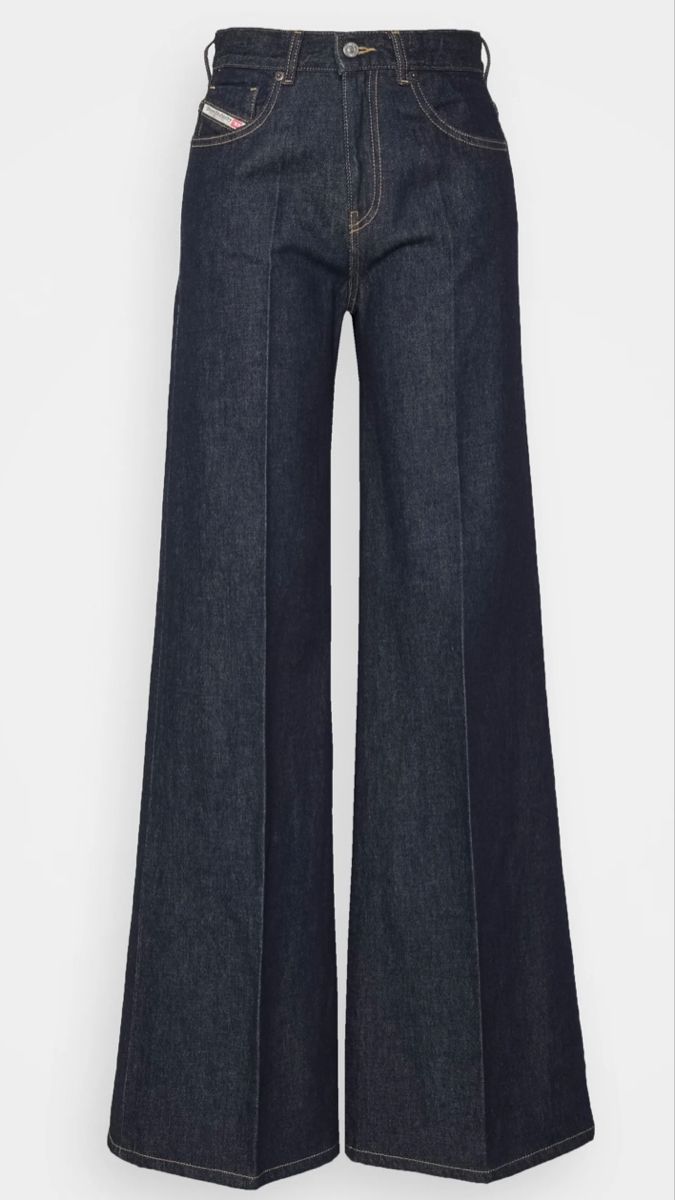 a pair of women's dark wash wideleg denim jeans with a high waist.
