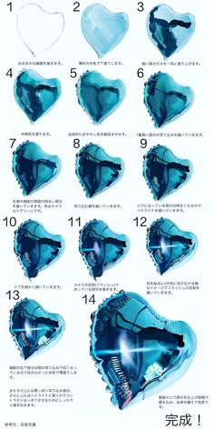 this is a tutorial on how to draw a blue heart balloon. the tutorial is made up of 14 steps. each step shows a new stage in the drawing process, from the basic shape of the balloon to the final detailed design. the steps are clearly labeled with numbers. the finished product is a beautiful, realistic blue heart balloon.