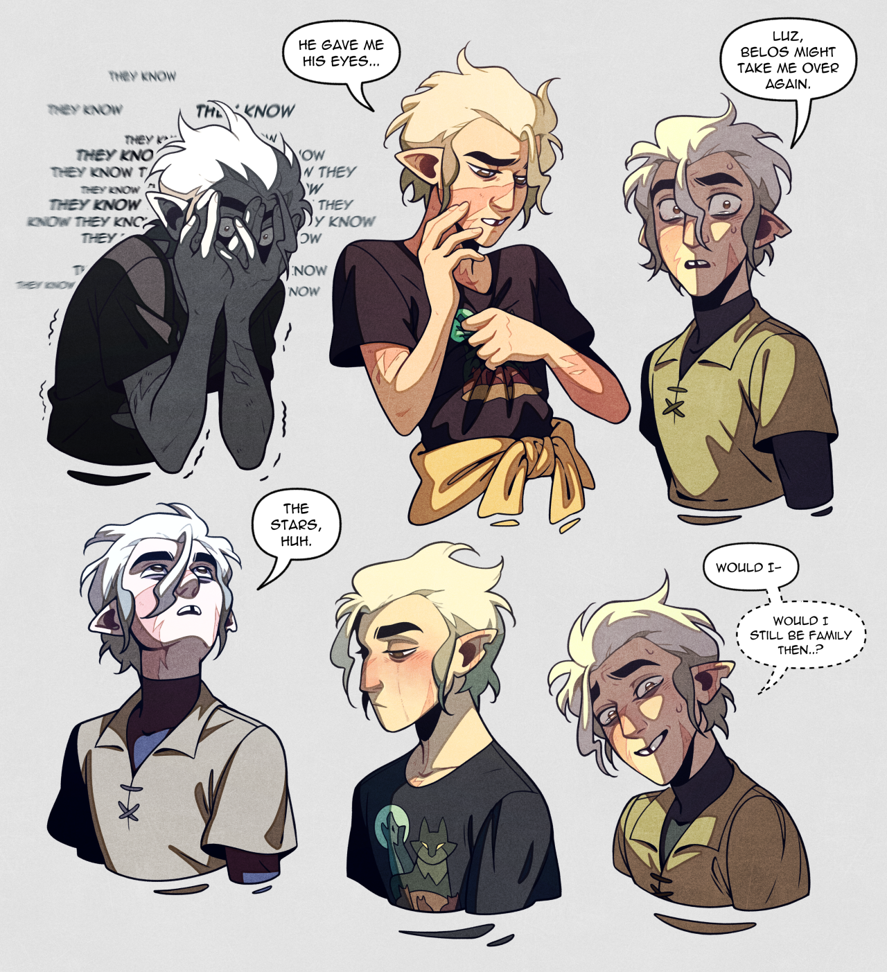 this is an illustration of the character hunter from the owl house, showcasing a variety of his expressions and emotions.