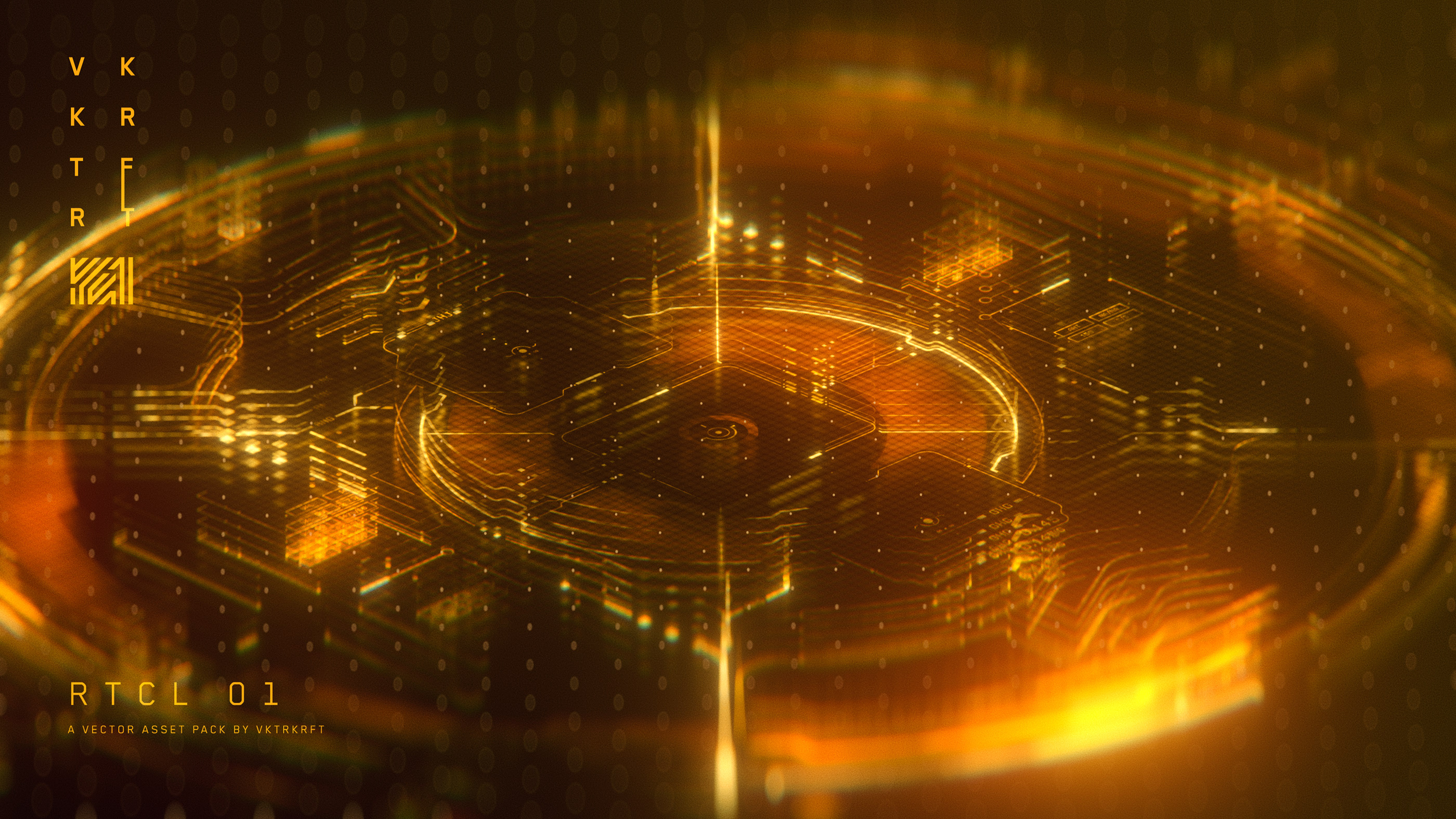 the image is an abstract representation of a circular circuit board, rendered in shades of gold and orange against a dark background. it evokes a sense of advanced technology and data flow.  the circuit board design features intricate lines and glowing nodes, suggesting a complex network or system.  a volumetric light source emanates from the center, creating a sense of depth and energy.  the overall effect is one of sophistication, power, and futuristic innovation.