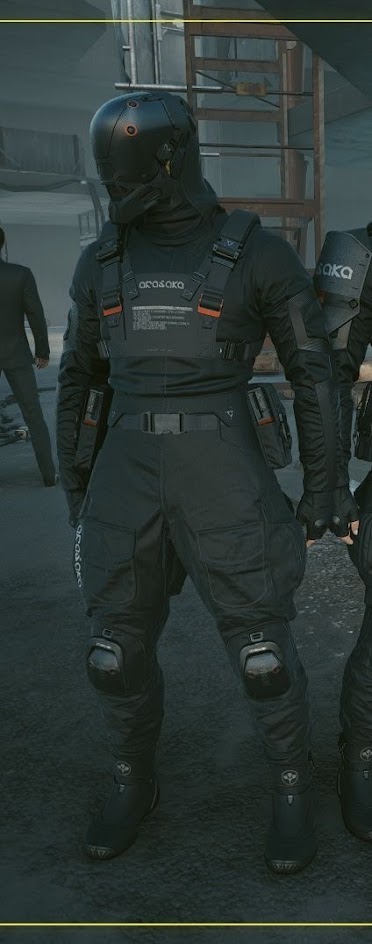 a cyberpunk soldier stands in a dark urban environment, wearing a futuristic helmet and armor. the soldier is heavily armed and ready for combat, with their advanced weaponry and tactical gear on display. the scene is dark and gritty, highlighting the dystopian nature of the world.
