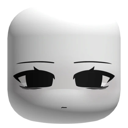 a white roblox face with black animestyle eyes and no mouth, set against a black background.