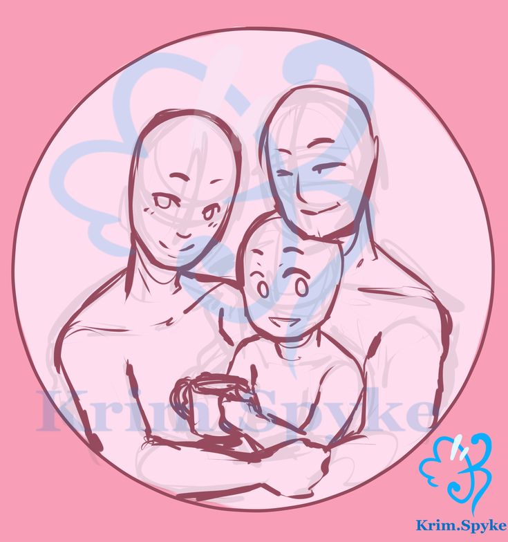 this image is a sketch of a family, it shows a father, a mother and a child holding a cup. the father is holding his wife and child. all are smiling in the image. it looks like a happy family photo template.