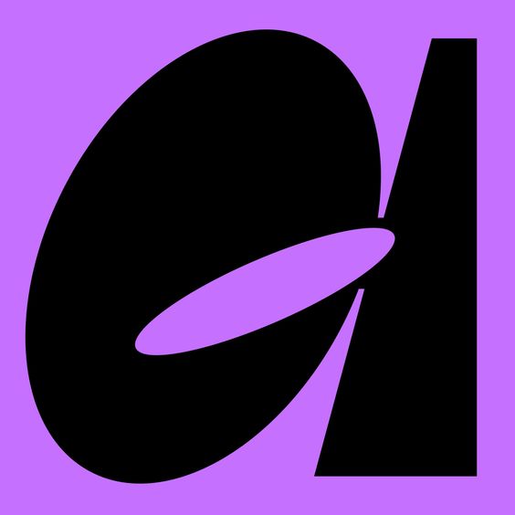 a stylized, lowercase letter "a" set against a lavender purple backdrop. the letterform is bold and graphic, rendered in black. a portion of the letter is carved out, revealing the background color and creating a sense of depth and dimension.