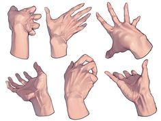 the image showcases six detailed sketches of hands in various poses. each hand is realistically rendered with soft lighting, highlighting the anatomical structure and form.  the different perspectives and gestures suggest a guide or reference for artists learning to draw hands.