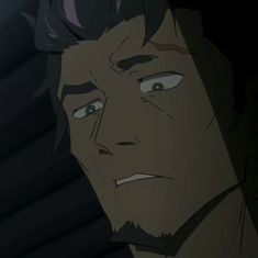 this is a closeup illustration of a man with short, dark hair and a beard. he has a scar on his left cheek and is making a confused or uncertain expression. the overall tone of the image is dark and moody, with deep shadows and a limited color palette.