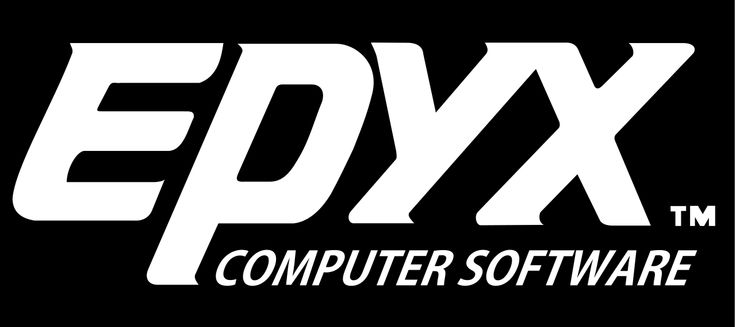 the image is a black and white logo for the company epyx. the logo is made up of the word "epyx" in a bold, sansserif font. the "e" is particularly large and the "x" is stylized with a diagonal line through it. the word "computer software" is written below the logo in a smaller font. the logo is trademark.