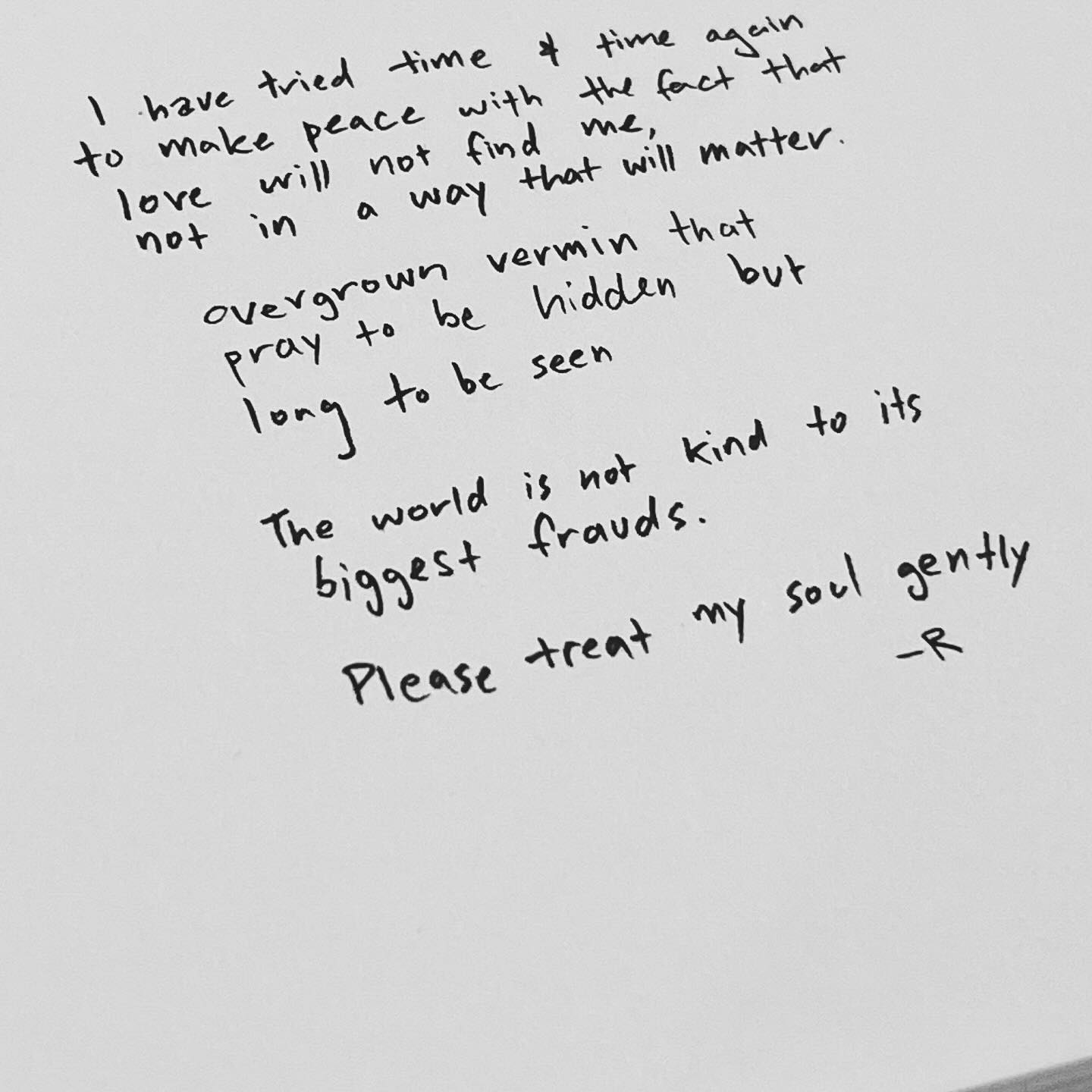 the image shows a handwritten poem in black ink against a white background. the lines of text are left aligned except for "long to be seen" which is broken across two lines.