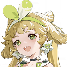 a close up portrait of the character collei from the game genshin impact. she has light green eyes and blonde hair with green tips, and she is smiling brightly. she is wearing a green and white outfit with a flower in her hair.