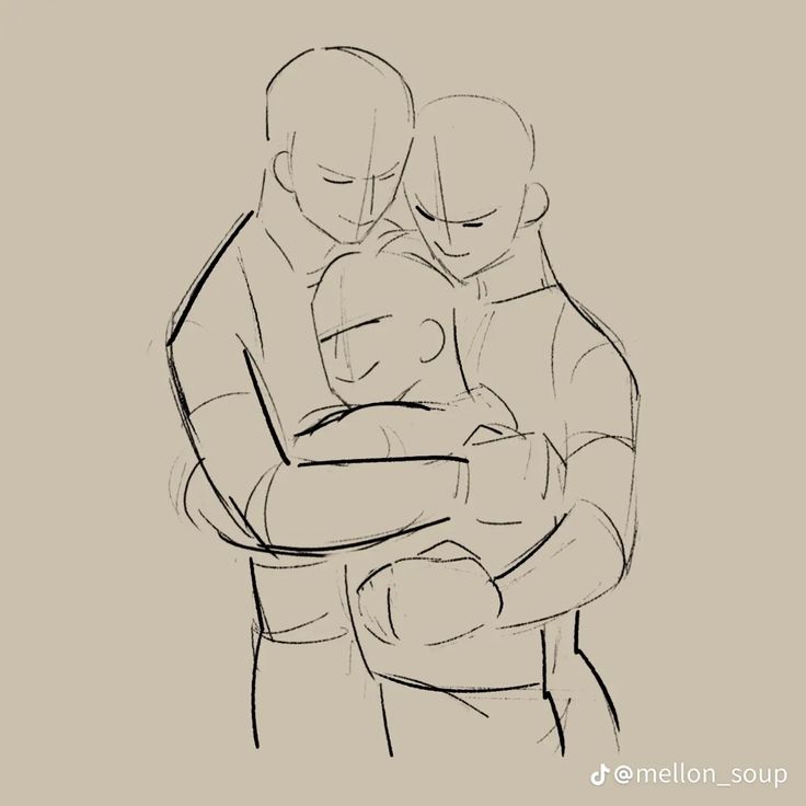 a drawing of three people hugging each other. the drawing is done in a simple style with black lines on a beige background. the people are drawn in a way that suggests they are comforting each other. the drawing is a beautiful and emotional representation of friendship and love.