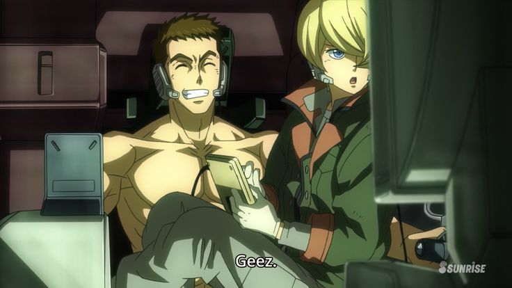 this is an image from an anime television series or movie. it features two characters in the cockpit of a spaceship, one male and one female. the male character is shirtless and has a headband on, while the female character has blonde hair and is wearing a pilot suit with red and green markings. the male character is smiling and appears excited, while the female character is looking ahead with a more serious expression. the cockpit is very detailed and features lots of technology, with a control panel, display screens, and switches. the image is drawn in a stylized anime style with bright colors and exaggerated features. it gives the impression that the characters are about to embark on a highstakes mission.
