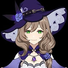 the image showcases a digital illustration of lisa minci, a beloved character from the video game genshin impact.  she is portrayed in a frontal pose, her gentle smile directed at the viewer. lisa's signature purple witch's hat dominates the upper half of the composition, adorned with a prominent blue rose.  her long brown hair is styled in braids, framing her face and a delicate white and purple outfit peeks from beneath a long coat. the artwork employs a soft lighting scheme, enhancing the character's warm and approachable aura.