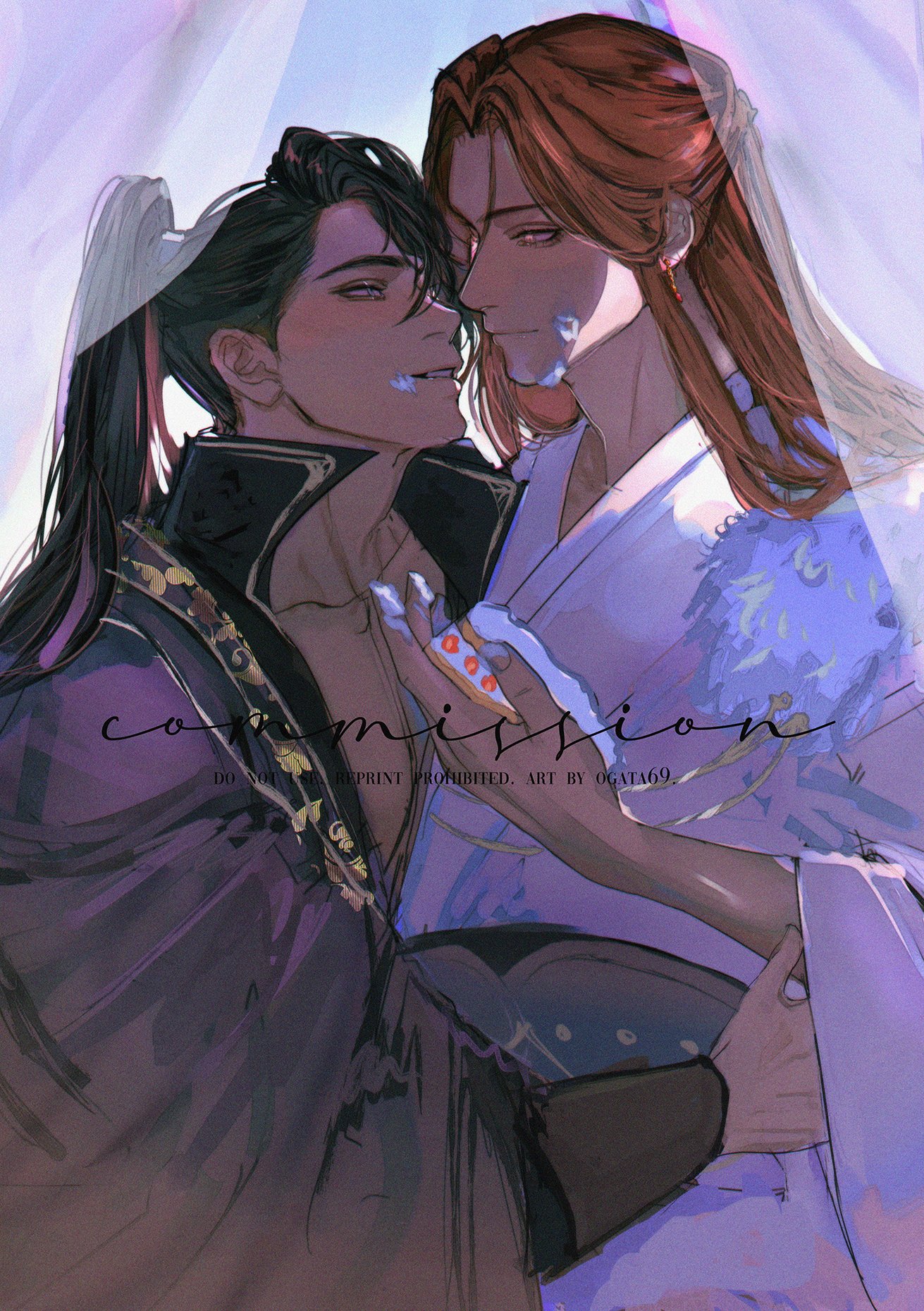 the image is a digital illustration of two anime men. they are