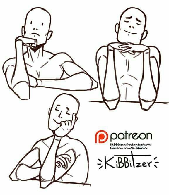this image contains three line drawings of male characters in various poses and expressions. the characters are sitting at a table with their arms resting on it. they appear to be thinking or daydreaming. the drawings are done in a simple, black and white style, using lines and basic shapes to create the figures. the image is likely intended to be used as a reference for artists who are trying to draw different poses and expressions. it is a good example of how simple lines can be used to create interesting and expressive drawings.