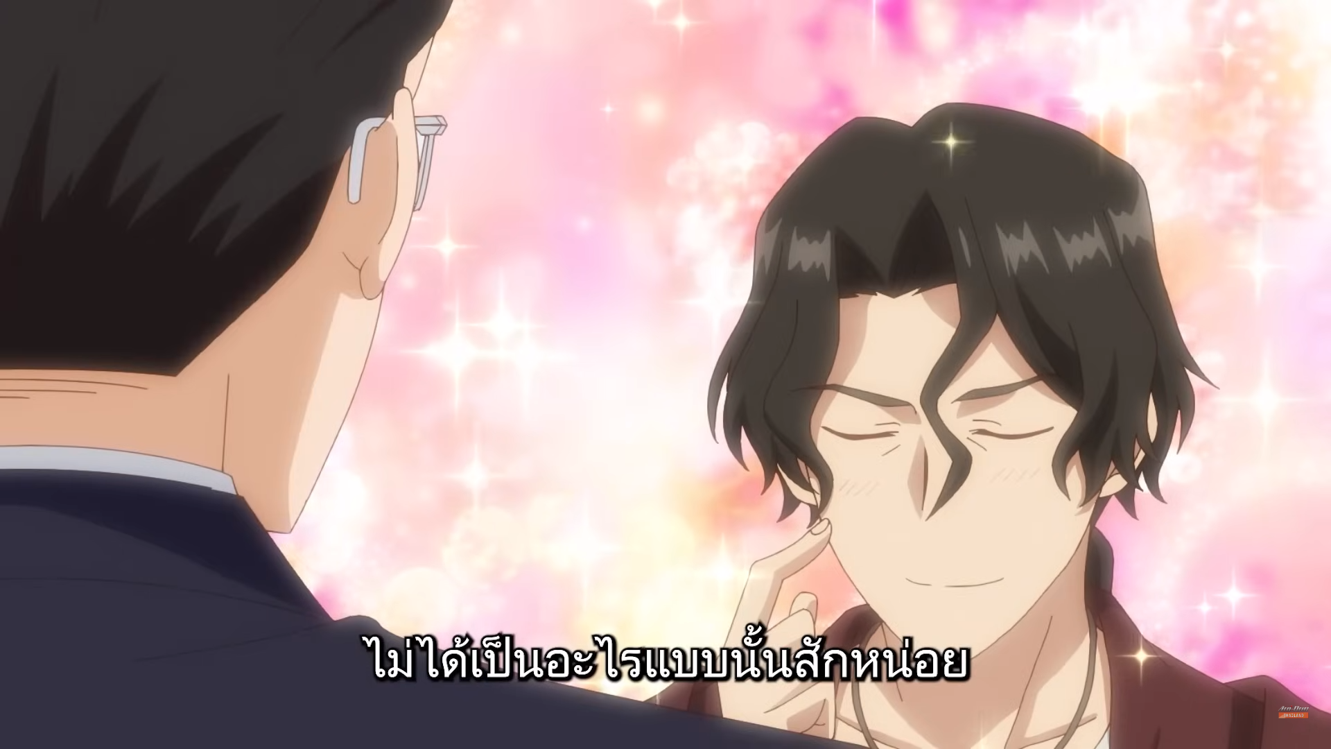 the image shows a closeup of two anime men with their eyes