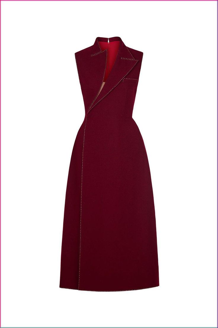 a sleeveless red dress with a structured bodice and a straight neckline. the dress is tailored and fitted, with a midi length that hits just below the knee. the bodice features a seam detail that creates a vshape. the dress is a sophisticated and elegant choice for a special occasion.
