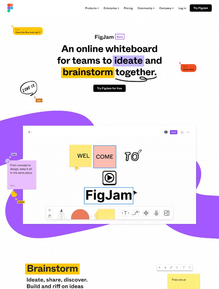 the image showcases the features and benefits of figjam, an online whiteboard platform designed for teams to collaborate, brainstorm, and ideate. it highlights the ability to create and organize digital sticky notes,  engage in realtime collaboration with team members, and build upon ideas collaboratively. the image captures the visual appeal of the platform and its userfriendly interface.
