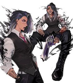 the image showcases a stylized digital drawing of a female gunslinger. she is depicted in a dynamic pose with smoky, abstract shapes swirling around her. she sports a confident smirk and wields a large, ornate gun. her attire combines elements of a classic gunslinger with a modern, edgy twist. the overall palette is muted with cool grays and hints of purple, creating a dramatic and atmospheric feel.
