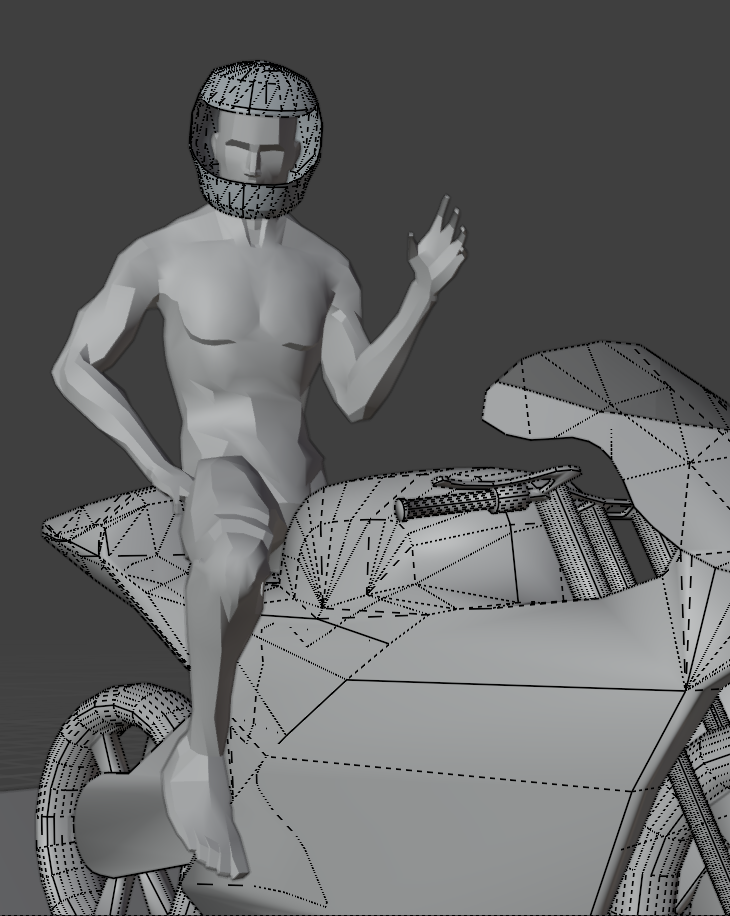 this image is a 3d model of a motorcycle rider in a helmet, rendered as a wireframe. the model is made up of a network of lines and points, giving the image a futuristic and abstract look. the motorcycle is also rendered as a wireframe, which emphasizes its sleek and streamlined design. the rider is leaning into a turn, their body language suggesting that they are in motion. the image is rendered in shades of gray, which gives it a sense of realism.
