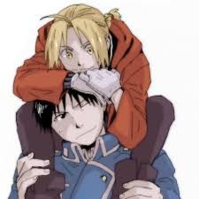 the image is a piece of fanart depicting alphonse elric and edward elric from the anime and manga series fullmetal alchemist.  alphonse is sitting and edward is hugging him from behind. edward is wearing his signature red coat and alphonse is in his blue militarystyle jacket. the style is consistent with the art style of the original series, featuring soft lines and a focus on the emotional connection between the characters.  the overall impression is one of warmth and affection between the two brothers.