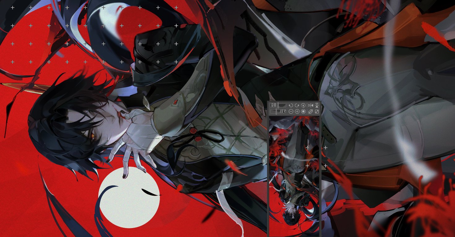 this image is a digital illustration of an anime character. the character is a young man with black hair and red eyes. he is wearing a black and white outfit with red accents. he is holding a sword in his hand. the background is a red and black with a lot of detail. the image has a cyberpunk and futuristic style, with elements of action and drama.