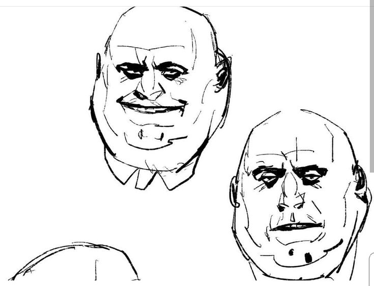 a black and white sketch of two men's faces, drawn in a realistic style with strong lines and subtle shading. the men are bald and appear to be roundfaced. the man on the left has a more relaxed and smiling expression while the man on the right appears more serious with a slight frown. both faces have wrinkles and lines, suggesting they are older men. the drawings are very detailed, showing a clear focus on capturing the subtle nuances of the faces.
