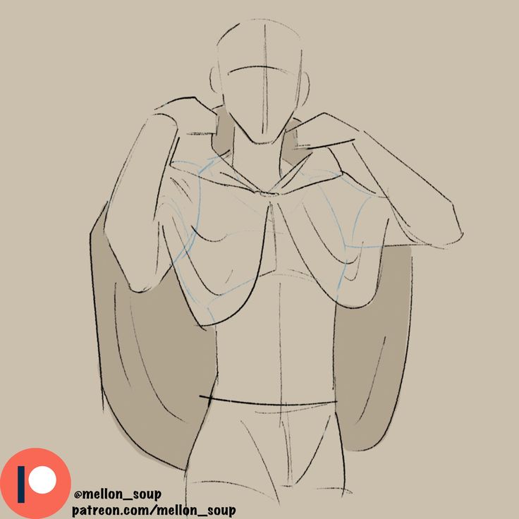 a handdrawn illustration of a person wearing a cape. the drawing is in a light brown tone and done in a sketchy style.