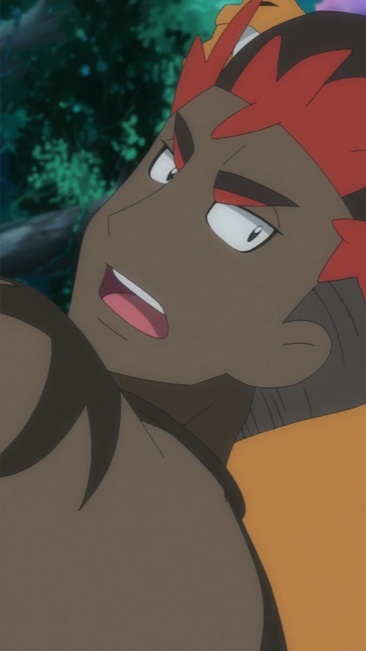 the image is of an anime cartoon character with red hair and a shocked expression. he is wearing a bright orange shirt. the background is green.