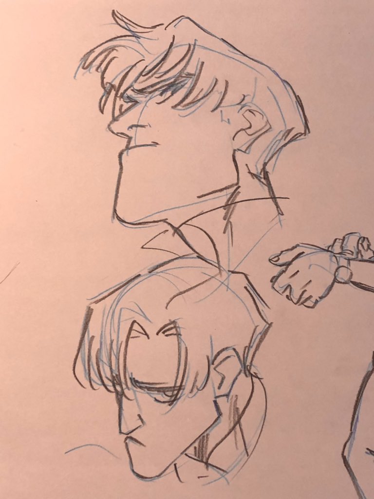 this is an illustration of two characters drawn in an anime or manga style. the top character is drawn looking up with an arrogant or confident expression. the second character is drawn from a similar angle looking down with a disappointed or sad expression.