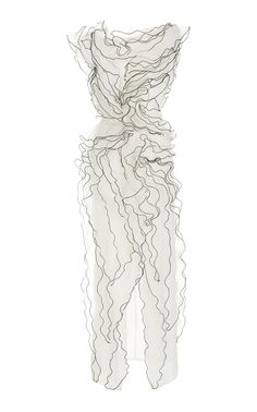 a closeup shot of a white, ruffled dress with a delicate, flowy silhouette. it's made from a soft, sheer fabric, with intricate layers of frills that create a beautiful and feminine look. the dress is perfect for formal occasions, and it's sure to make you feel confident and elegant.  the dress has a slight vintage feel and could be used for a fashion magazine, a wedding magazine, or a blog about fashion.