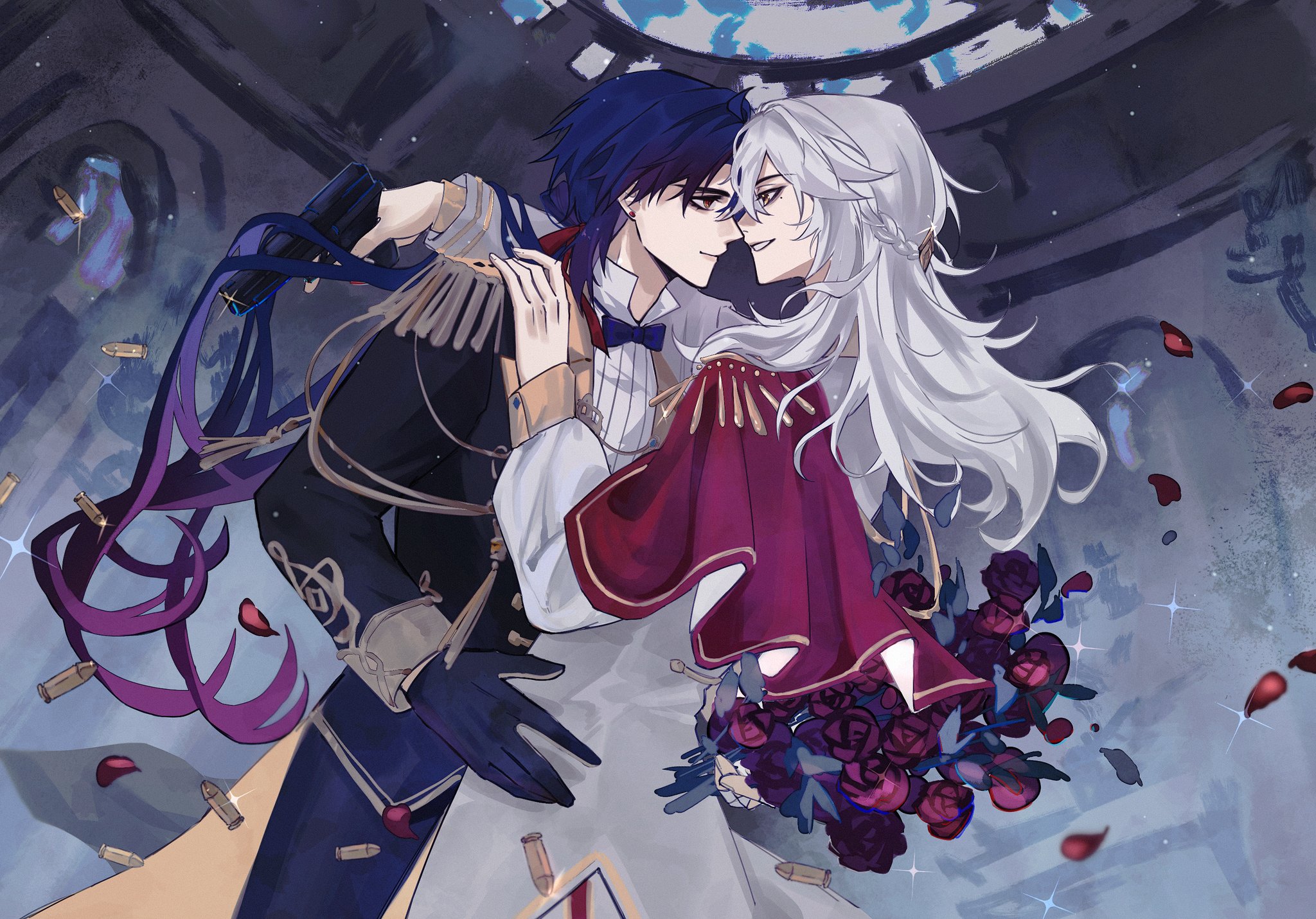 the image is a digital illustration of two handsome anime