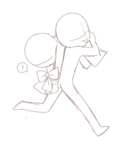 a simple line art drawing of a couple with the girl on the guy's back, the guy is walking towards the left while holding the girl. the girl is looking back at the viewer. both have big round eyes and simple facial features.  the guy has one leg in front and one leg behind, while the girl has her legs around his waist.  they are both smiling, and the drawing is done in a cute and simple style.