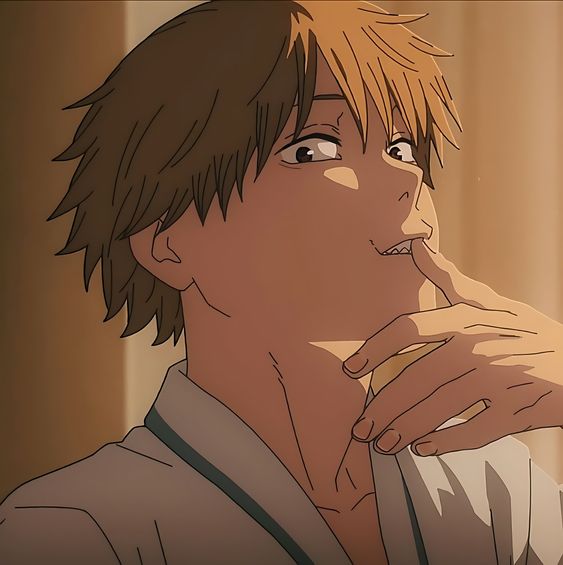 this is an animestyle drawing of a young male with brown hair and brown eyes. he is shown from the shoulders up, turned slightly to the right, and is gazing intensely at the viewer with a finger pressed against his lips. he appears to be wearing a white robe with teal trim. the lighting is soft and warm, casting shadows across his face.  the overall aesthetic of the image is suggestive.