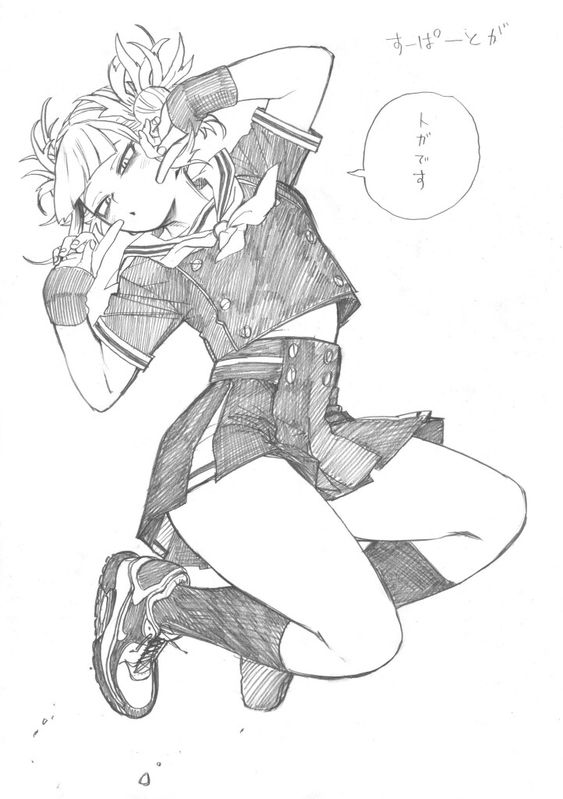 a sketch of an anime girl in a school uniform posing with her hand on her chin. she is wearing a skirt and a top with a collar. she has short hair and is looking to the right. the drawing is in black and white, with the girl drawn in a realistic style. she is wearing a school uniform skirt with black and white stripes.