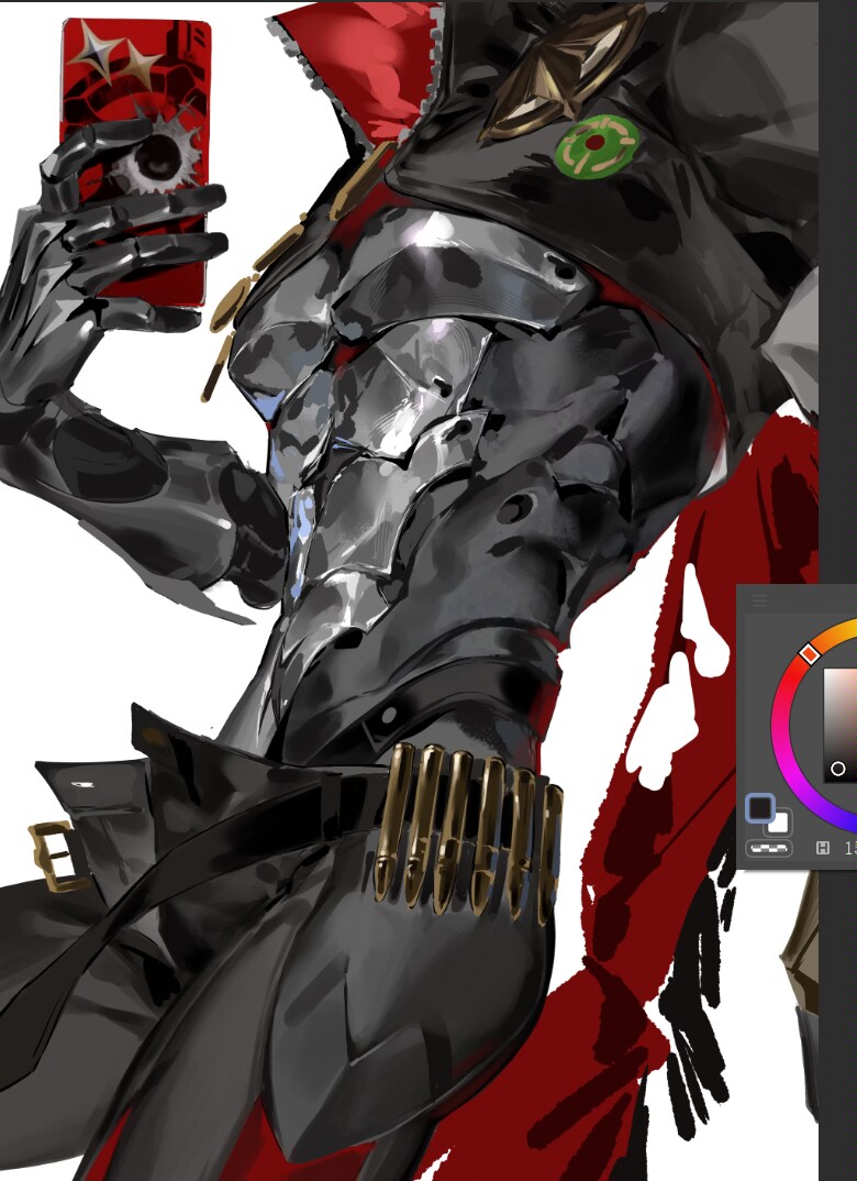this image depicts a sleek anime cyborg character in a vibrant, dynamic pose. the character is clad in a futuristic, cyberpunkstyle armor, adorned with sleek, metallic panels. the prominent metallic arm reflects the light, showcasing the intricate details of its design. the character appears to be holding a smartphone, hinting at a technologically advanced setting. the color palette leans towards black, silver, and red, emphasizing the character's cool and assertive demeanor. the sharp lines and edgy details of the armor and background create a distinct cyberpunk aesthetic, while the character's posture and the overall composition exude a sense of action and readiness. this artwork captures the essence of a powerful, determined warrior from a scifi universe.