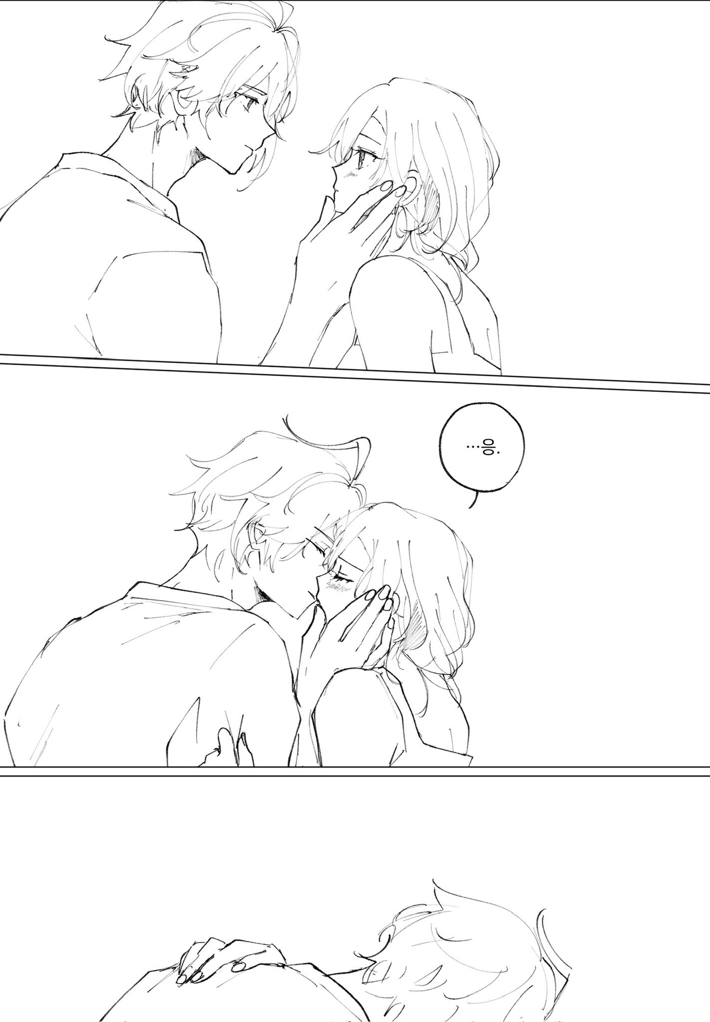 the image shows a cute anime couple in various stages of affection. they are shown kissing, hugging and holding hands. they are both very happy and in love. the artwork is drawn in a simple, but charming style.