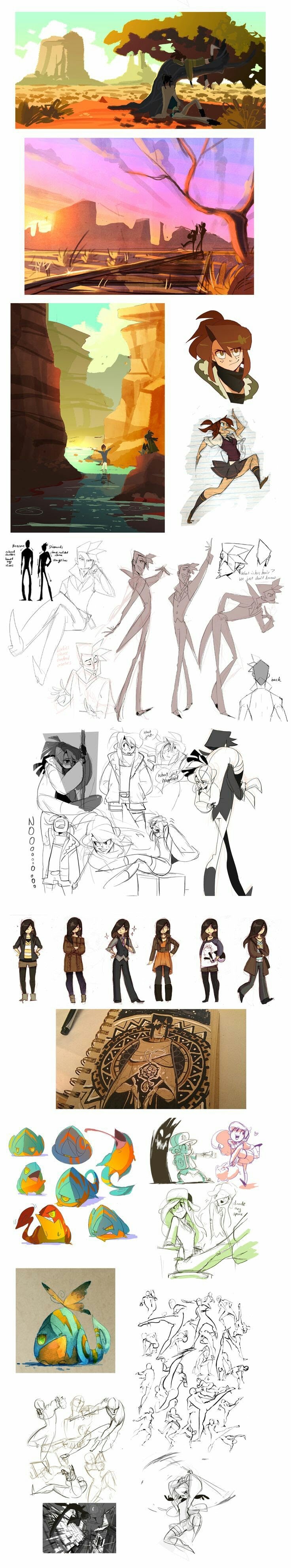 this is a collection of sketches of anime and manga characters. it includes a variety of poses, expressions, and styles. there are also sketches of creatures and monsters. the drawings are done in both black and white and color, and they range from simple line art to more detailed illustrations. the sketches are all very creative and show a lot of talent on the part of the artist.