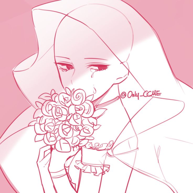 the image shows a line drawing of a bride wearing a veil and holding a bouquet of flowers. she is crying and looks sad, with tears running down her face. the drawing suggests heartbreak, disappointment, or sadness at a wedding.
