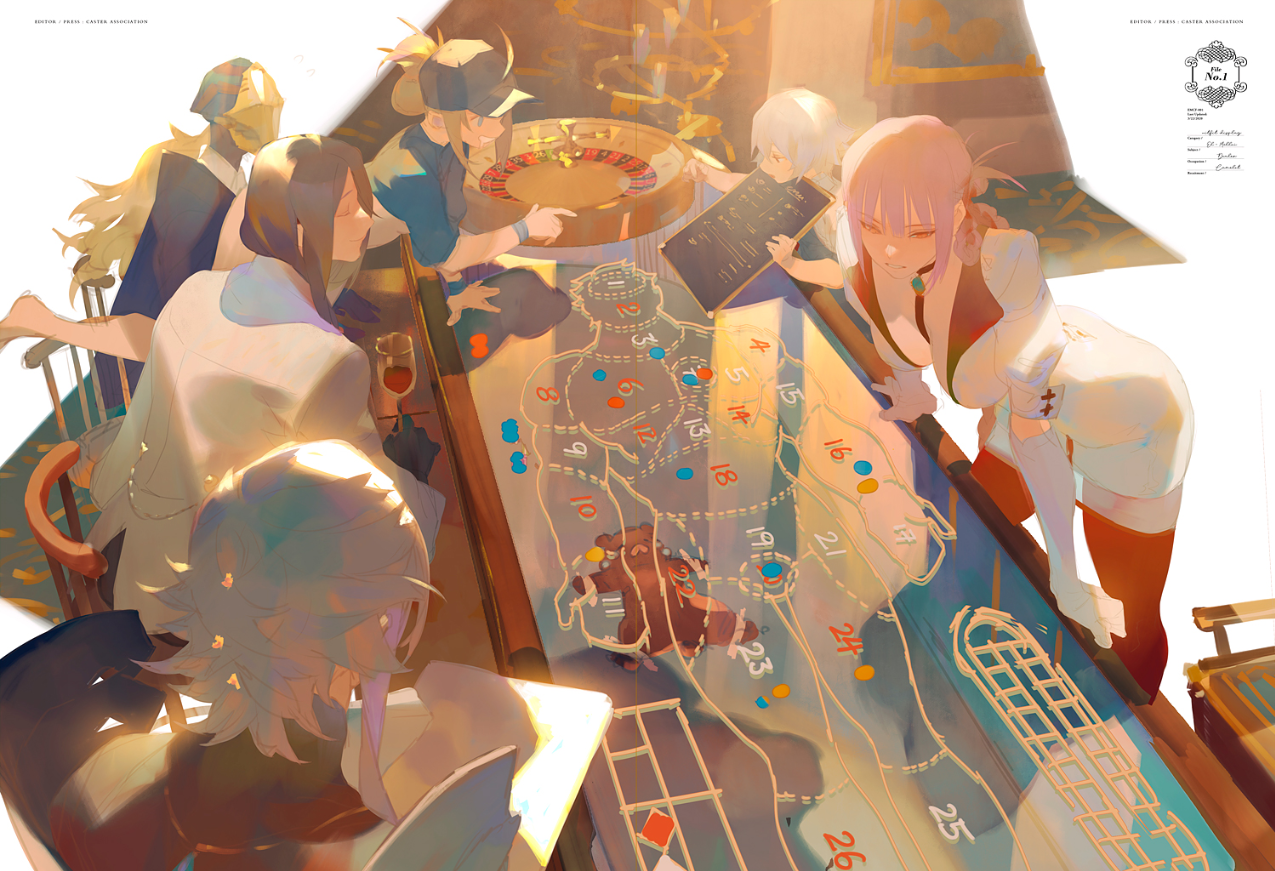 he image showcases a group of animestyle characters engrossed in a strategic board game. bathed in warm, natural light, the scene exudes a cozy and inviting ambiance. the perspective is from an aerial viewpoint, offering a dynamic look at the game board and the players' intense focus.