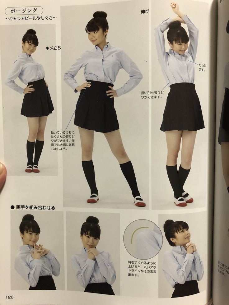 the image shows a manga drawing guide with different poses for female characters. the guide shows various poses and how to draw them. the poses include standing poses, hand gestures and different expressions. the image also provides explanations on how to draw each pose and what to consider when drawing them. the image is intended for people who want to learn how to draw manga and anime. the drawing is done in black and white.